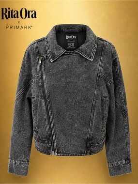 Primark Rita Ora Washed Black Denim Moto Jacket NWT